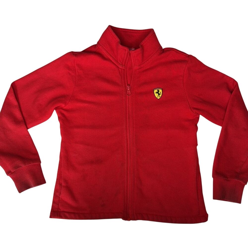 Ferrari Girls Scuderia 100% Cotton Red Full Zip “On Track” Fleece Shacket, S 5/6